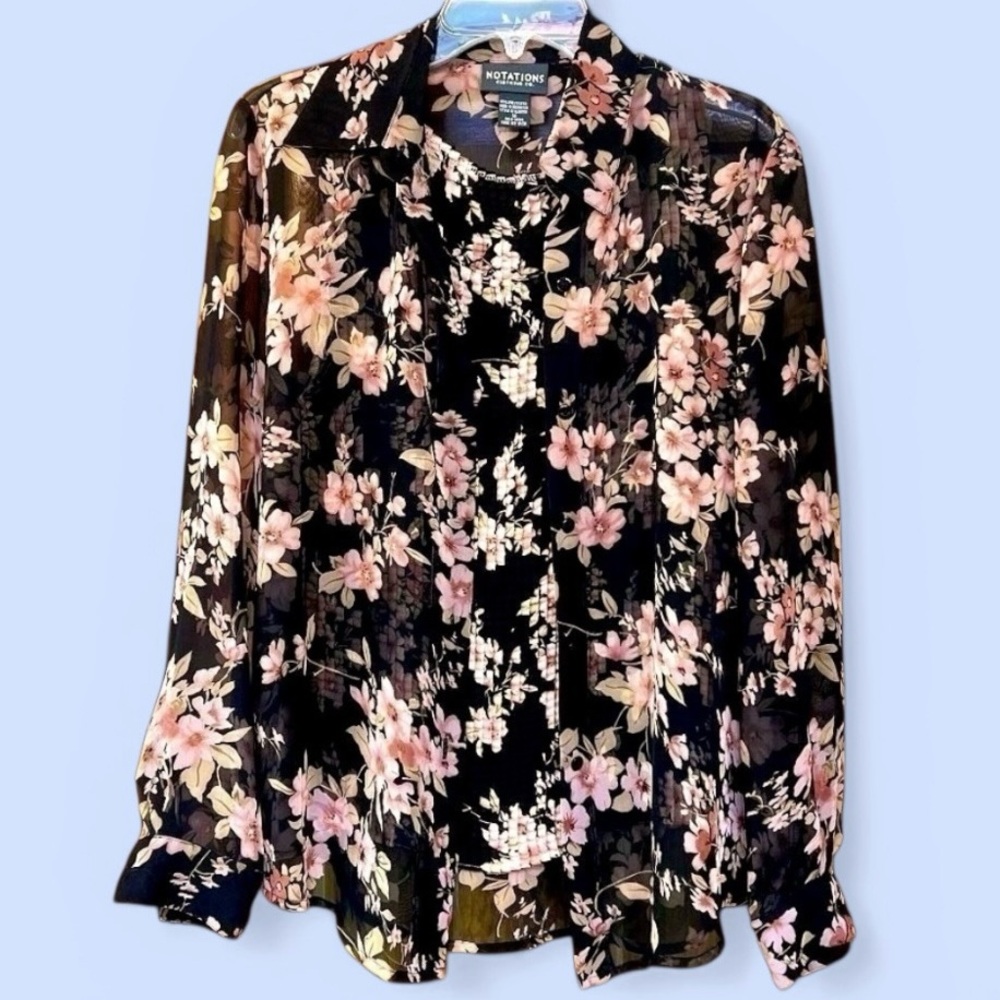 Floral Sheer‎ Blouse Tank Notations 2-piece Sz M EUC $5 ADD ON with $15+ Bundle